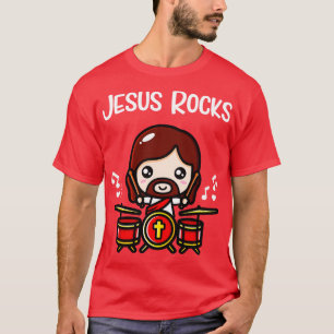 Camiseta Jesus Rocks Cute Drummer Banda Cristiana