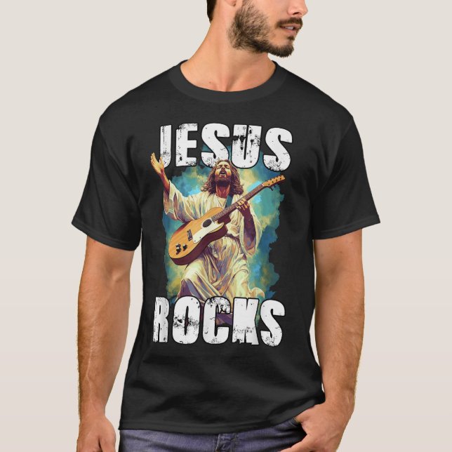 Camiseta Jesus Rocks With Guitar - Funny Christian Rocks Ch (Anverso)