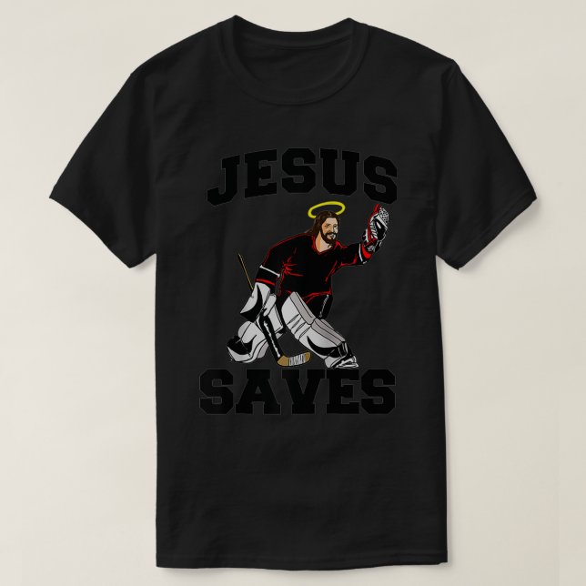 Camiseta Jesús salva al divertido granero de hockey Jesús s (Diseño del anverso)