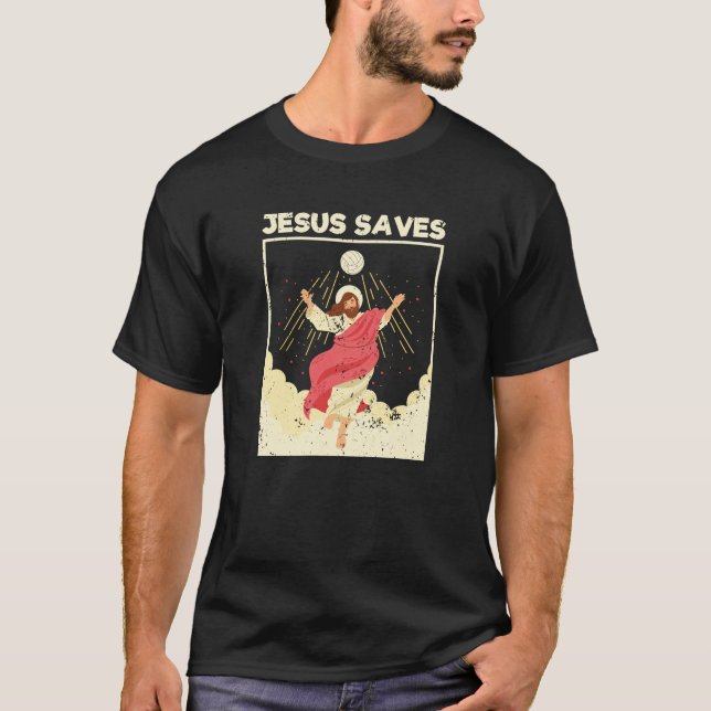 Camiseta Jesús salva al jugador de voleibol Cristo verso de (Anverso)