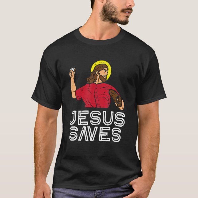 Camiseta Jesús salva al lanzador de béisbol Religioso Pro C (Anverso)