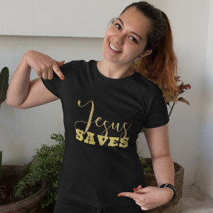 Camiseta Jesús salva al Purpurina dorado amarillo
