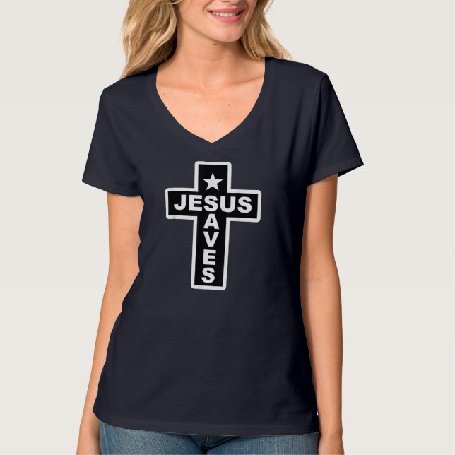 Camiseta Jesús salva la cruz de la Biblia cristiana (Anverso)