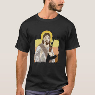 Camiseta Jesús Sostenía Ak 47 Arma Metalizado Peligrosa Ak