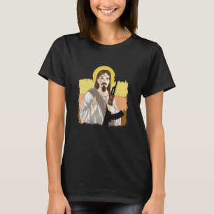 Camiseta Jesús Sostenía Ak 47 Arma Metalizado Peligrosa Ak 