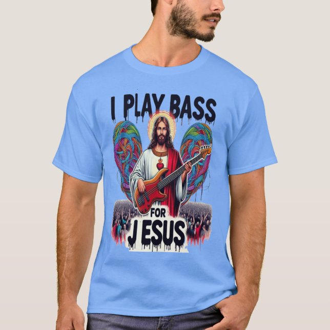 Camiseta Jesús sostiene una guitarra de bajo (Anverso)