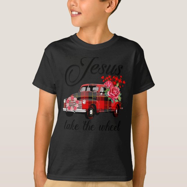 Camiseta Jesus Take The Wheel Red Truck Christmas God Belie (Anverso)