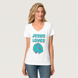 Camiseta Jesús Te Ama Cita Basada En La Fe Mujeres V-Cuello