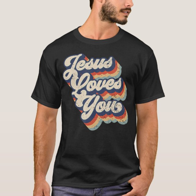 Camiseta Jesús Te Ama El Diseño Gráfico De Estilo Retro Vin (Anverso)