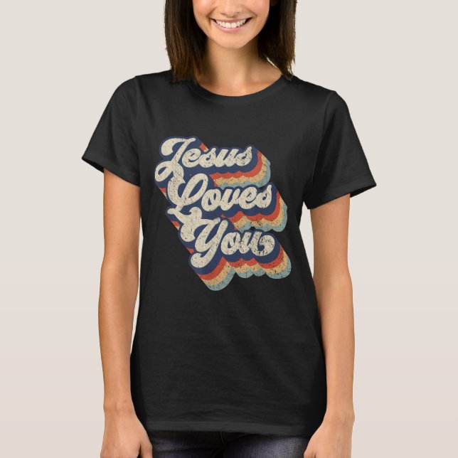 Camiseta Jesús Te Ama El Diseño Gráfico De Estilo Retro Vin (Anverso)