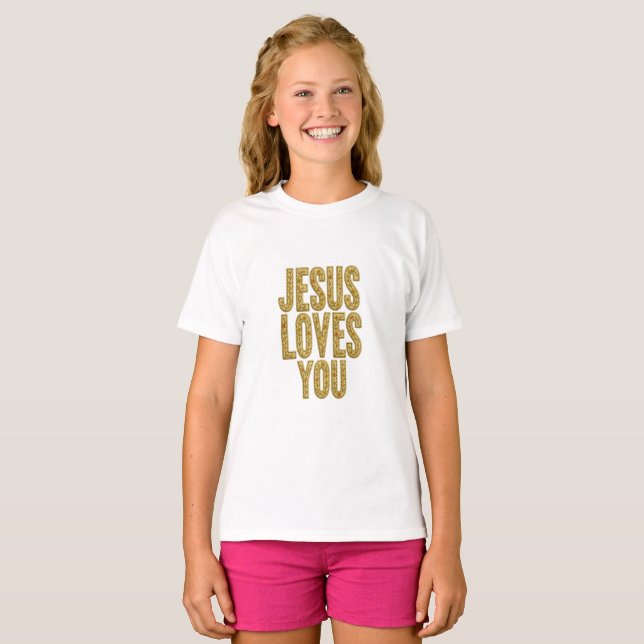 Camiseta Jesús Te Ama Estimulo Cristiano Rústico (Anverso completo)