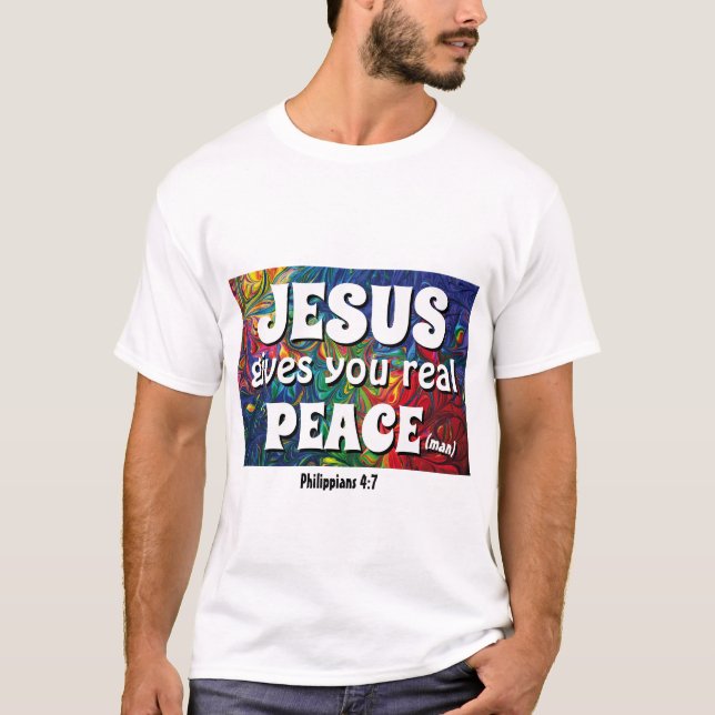 Camiseta JESÚS TE DA VERDADERA PAZ (Hombre) 50 Aniversario (Anverso)