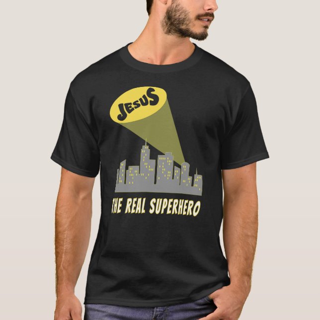 Camiseta Jesus the Real Superhero Bat Signal (Anverso)