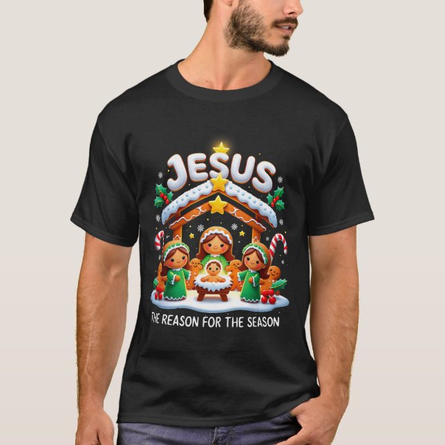 Camiseta Jesus The Reason For Season Gingerbread Christmas  (Anverso)