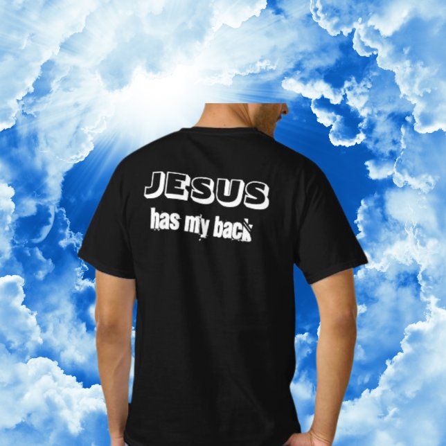 Camiseta Jesús tiene mi espalda, cristiano blanco y negro (Subido por el creador)