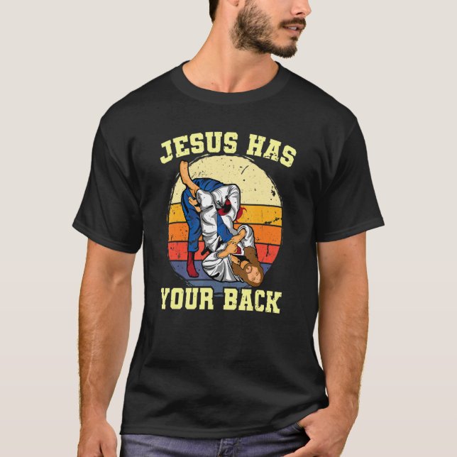 Camiseta Jesús Tiene Su Espalda Bjj Brasileño Jiu Jitsu (Anverso)