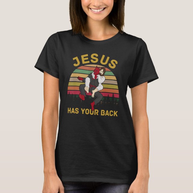 Camiseta Jesús Tiene Su Espalda Jiu Jitsu Retro Hombres Cri (Anverso)