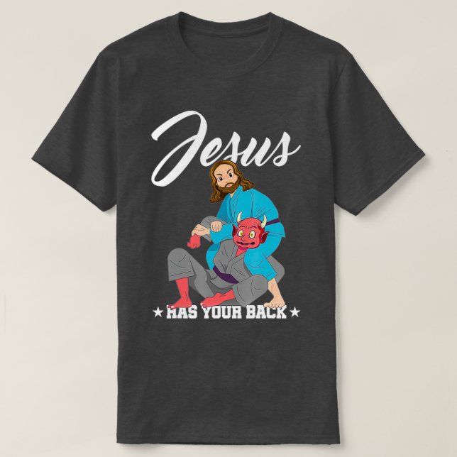 Camiseta Jesús Tiene Tu Espalda Jiu Jitsu Bjj Mma Largo (Diseño del anverso)