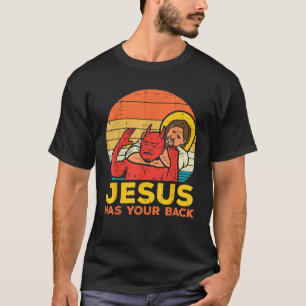 Camiseta Jesús Tiene Tu Espalda Jiu Jitsu Retro Cristiano H