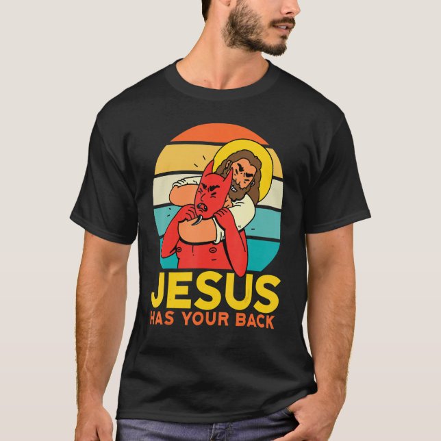 Camiseta Jesús Tiene Tu Espalda Jiu Jitsu Retro Cristiano Y (Anverso)