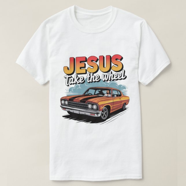 Camiseta Jesús toma la rueda del vehículo (Diseño del anverso)