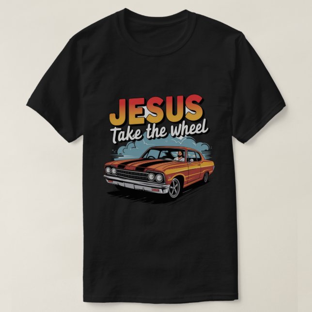 Camiseta Jesús toma la rueda del vehículo (Diseño del anverso)