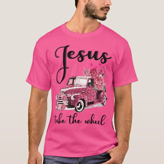 Camiseta Jesús Toma La Rueda Leopard Floral Coche Rosa Je (Anverso)