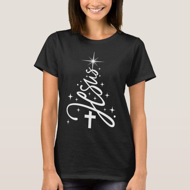 Camiseta Jesus Tree Christian Christmas Faith Snowflakes Cr (Anverso)
