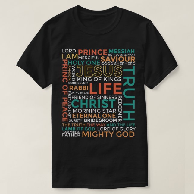 Camiseta Jesus Word Art Names of Christ Design (Diseño del anverso)