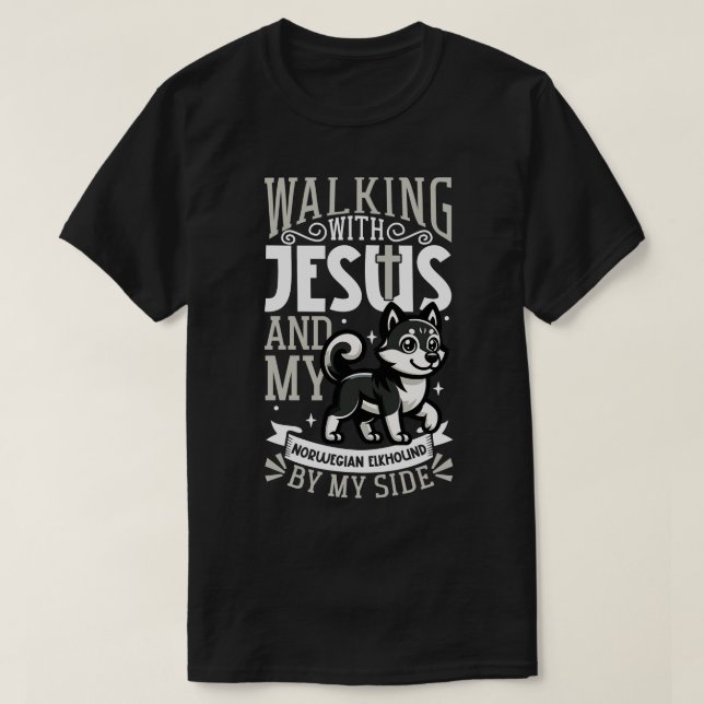 Camiseta Jesús y el perro Noruego Elkhound (Diseño del anverso)