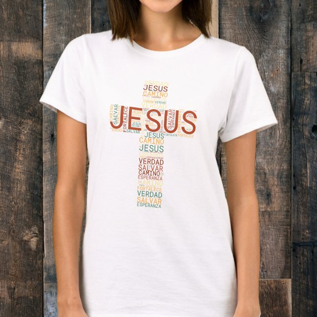 Camiseta Jesús y la fe cruzan el español cristiano de las m (Subido por el creador)