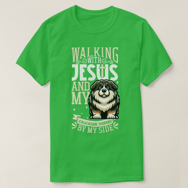 Camiseta Jesús y perro Pastor Caucásico (Diseño del anverso)