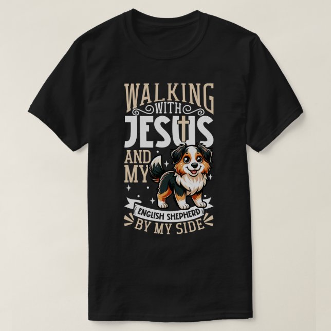 Camiseta Jesús y perro Pastor inglés (Diseño del anverso)
