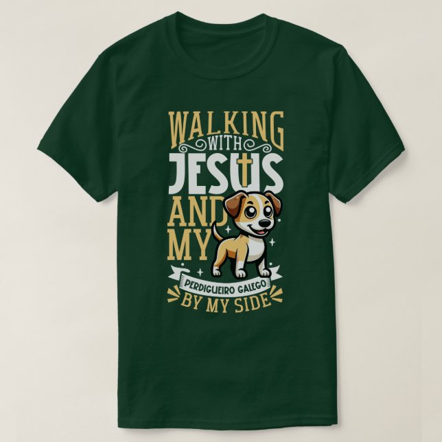 Camiseta Jesús y perro Perdigueiro Galego (Diseño del anverso)