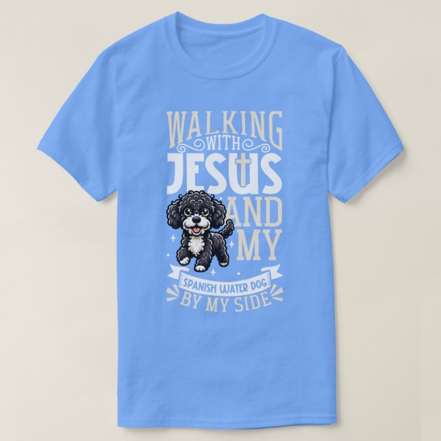 Camiseta Jesús y perro Perro de Agua Español (Diseño del anverso)