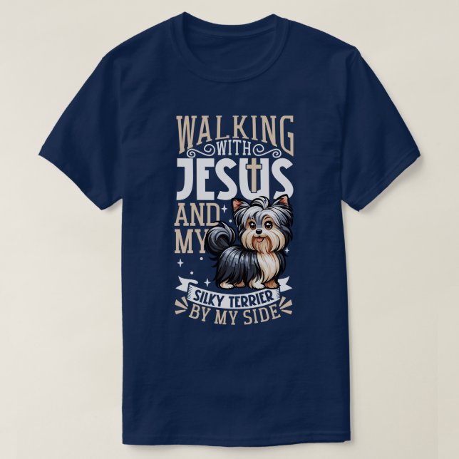 Camiseta Jesús y perro Terrier Silky Australiano (Diseño del anverso)