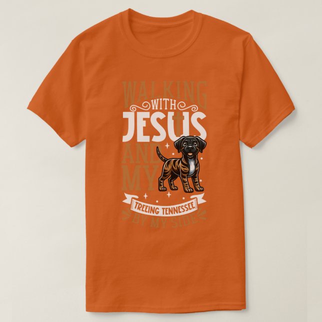 Camiseta Jesús y perro Treeing Tennessee Brindle (Diseño del anverso)
