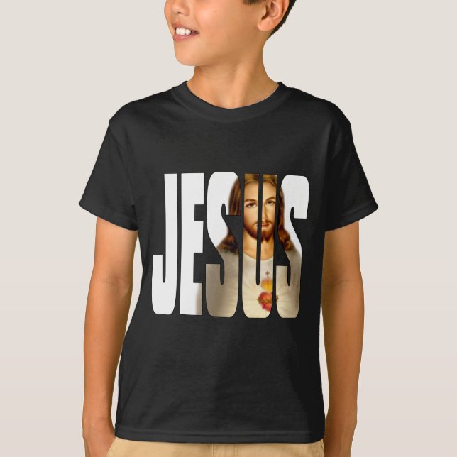 Camiseta Jesús y su imagen en negro (Anverso)