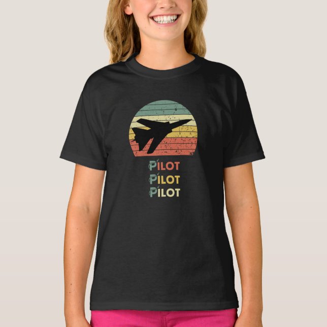 Camiseta Jet Fighter & Sunset,Vintage Retro Simple Aviation (Anverso)