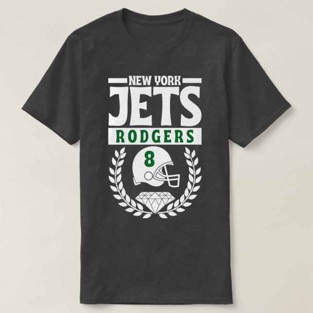 Camiseta Jets de Nueva York Aaron Rodgers 8 Helmet American (Diseño del anverso)
