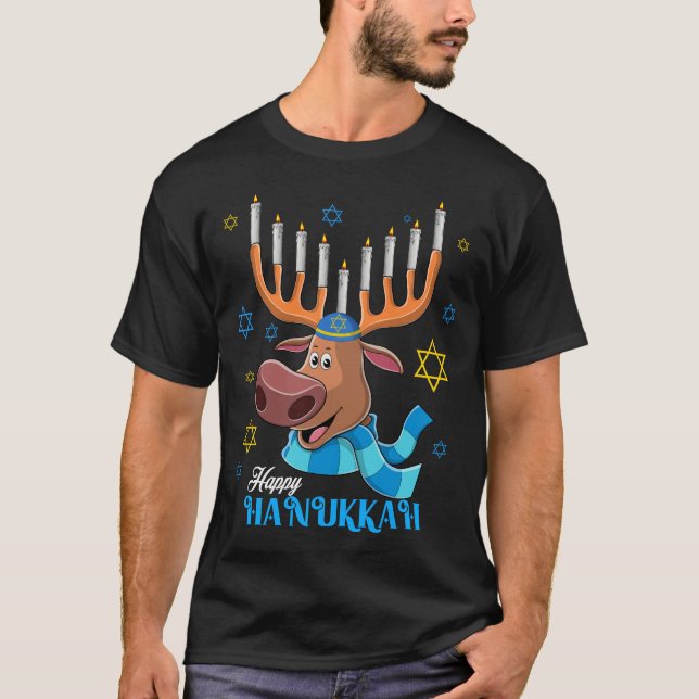 Camiseta Jewdolph Hanukkah Reindeer Menorah Chanukah (Anverso)