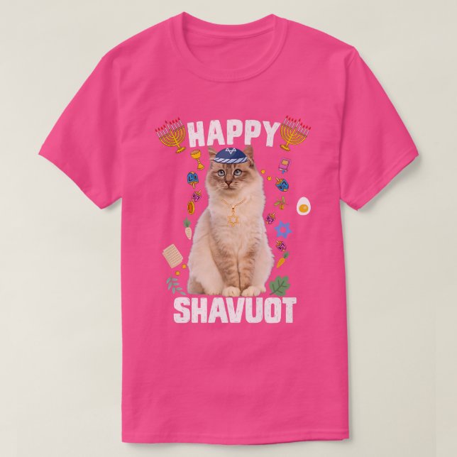 Camiseta Jewish Cat kippah Happy Shavuot Matzah Shavuot Hol (Diseño del anverso)
