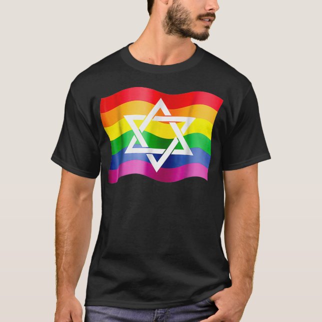 Camiseta Jewish Gay Pride Wavy Flag with a Star of David  (Anverso)