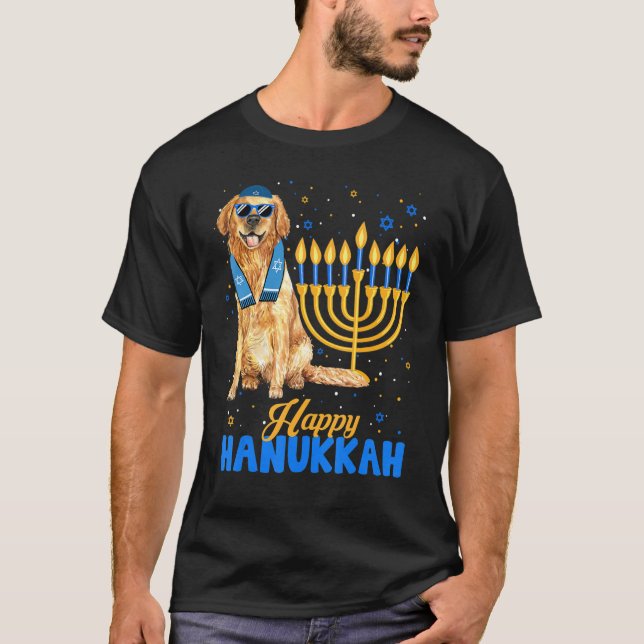 Camiseta Jewish Golden Retriever Dog Menorah Happy Hanukkah (Anverso)