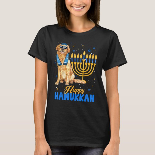 Camiseta Jewish Golden Retriever Dog Menorah Happy Hanukkah (Anverso)