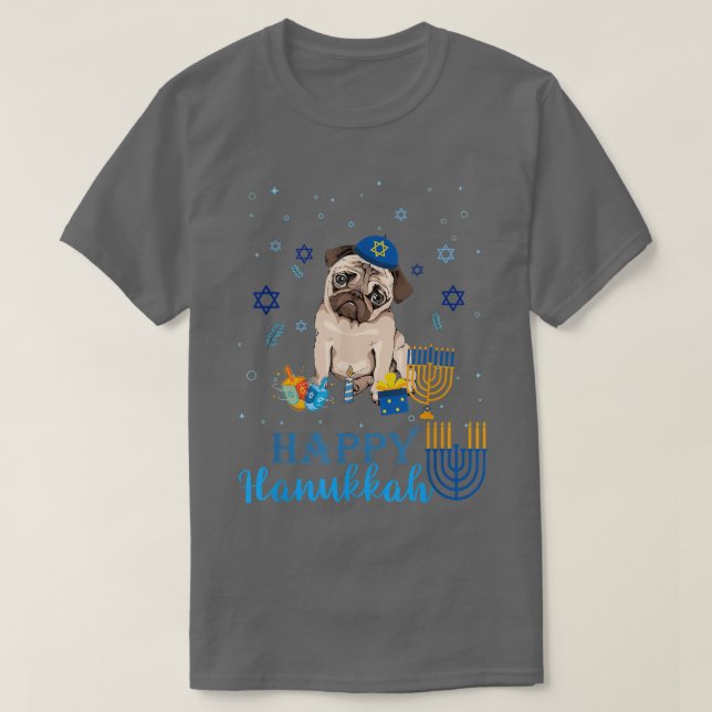 Camiseta Jewish Pug Dog Menorah Hat Chanukah Hanukkah Chris (Diseño del anverso)