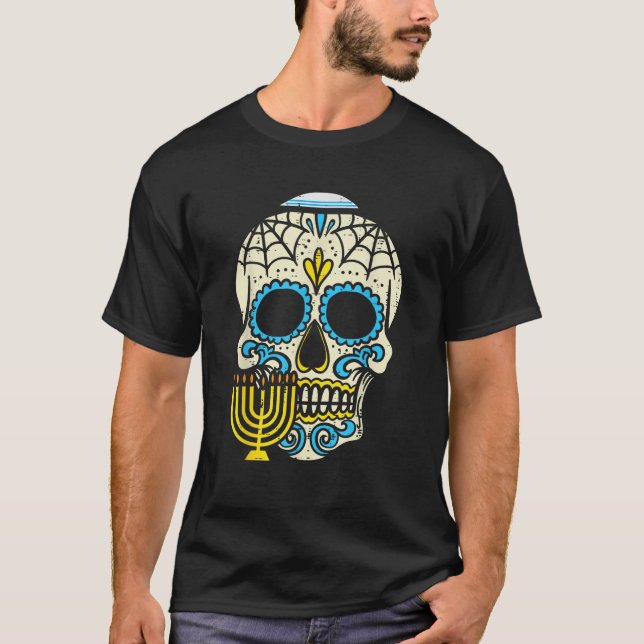 Camiseta Jewish Sugar Skull Menorah Mexican Hanukkah Chanuk (Anverso)