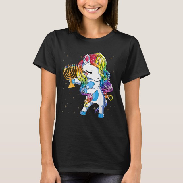 Camiseta Jewnicorn   Hanukkah Unicorn   Girl Women Pajamas (Anverso)