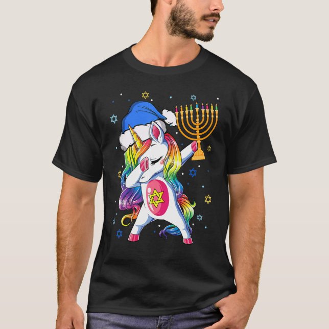 Camiseta Jewnicorn  Hanukkah Unicorn  Girl Women Pajamas 2 (Anverso)