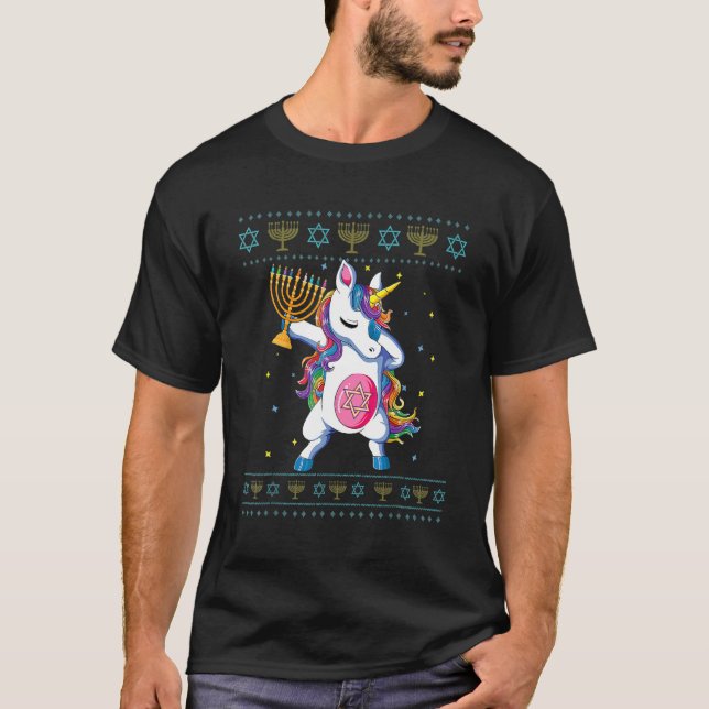 Camiseta Jewnicorn Hanukkah Unicorn Ugly Christmas Pjs (Anverso)